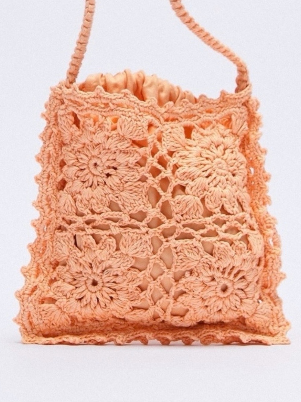 Mini Peach Crochet Floral Shoulder Bag
